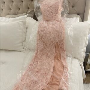 City Triangles Blush Pink Lace Prom Dress